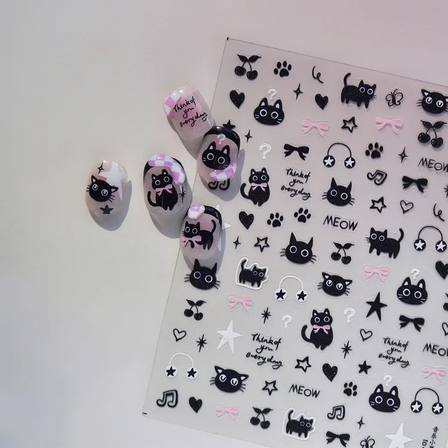 Cute Black Cat Kitten Nail Sti - Anime Merchandise Nepal 评论和价格