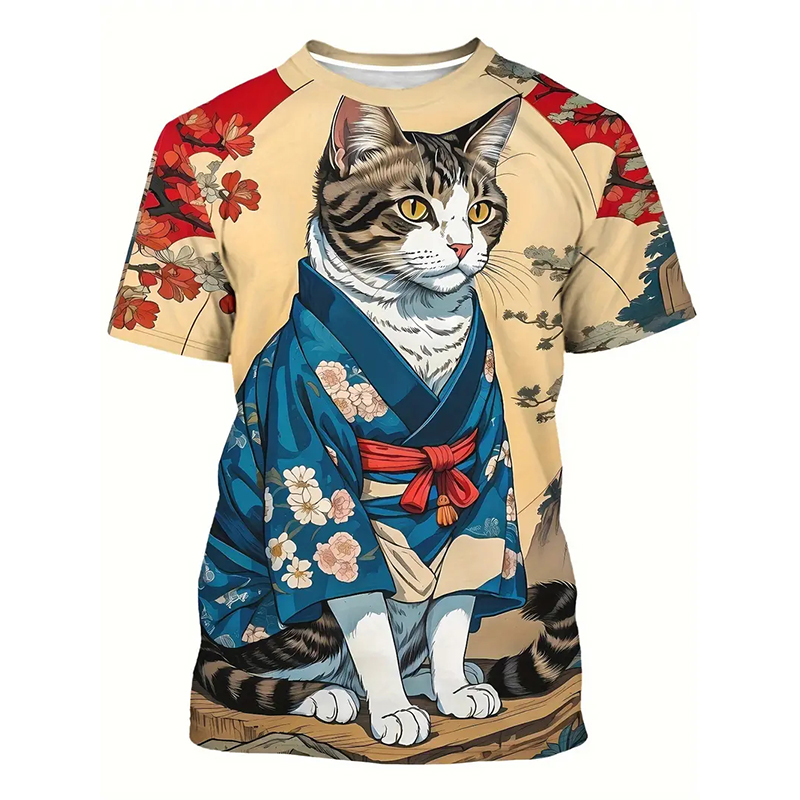 Cat Pattern Funny T-shirt Men' - Popular Anime Merchandise 评论和价格